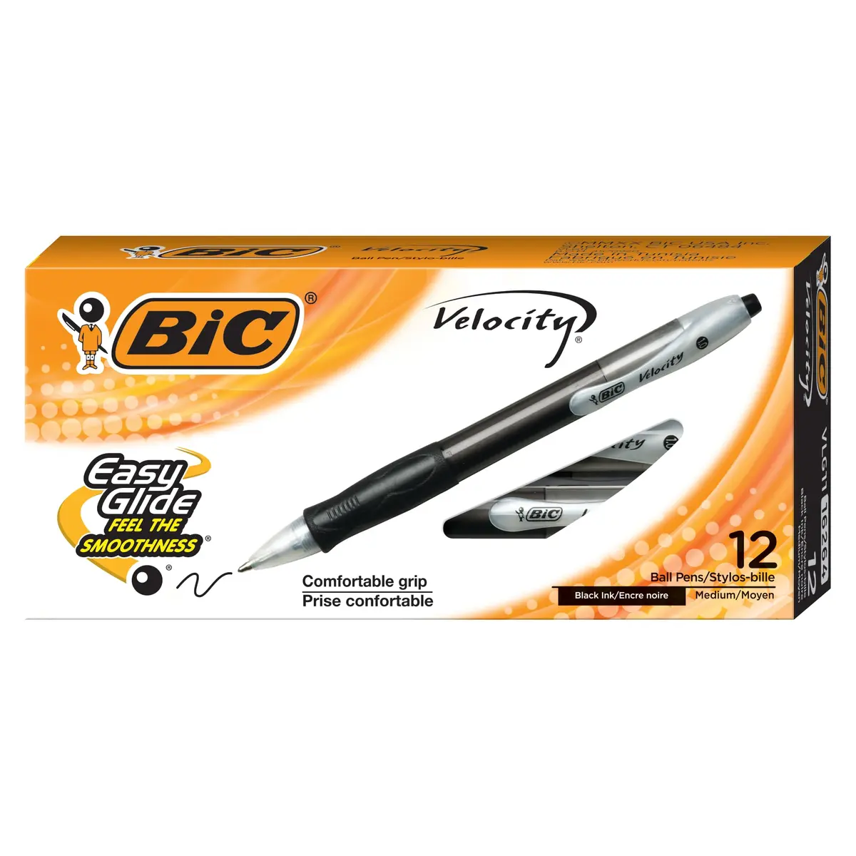 BIC Velocity Retractable Ballpoint Pens, Medium Point (1.0 mm), Black Ink, 12 Pack | Smooth, Reliable Office & School Pen - main product image