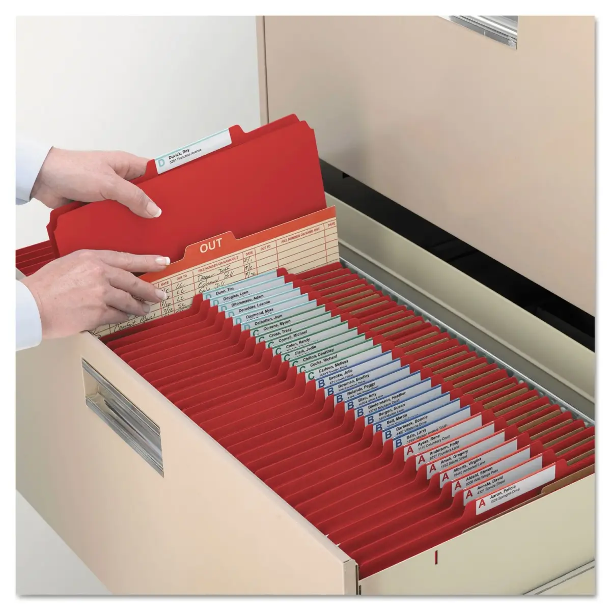 Smead Pressboard Classification File Folder with SafeSHIELD Fasteners, 2 Dividers, 2" Expansion, Letter Size, Bright Red, 10 per Box | Heavy Duty Project Files - view 9