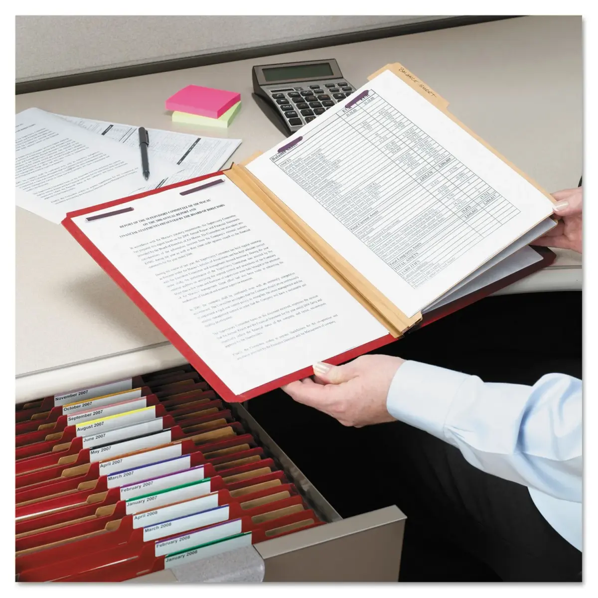 Smead Pressboard Classification File Folder with SafeSHIELD Fasteners, 2 Dividers, 2" Expansion, Letter Size, Bright Red, 10 per Box | Heavy Duty Project Files - view 2