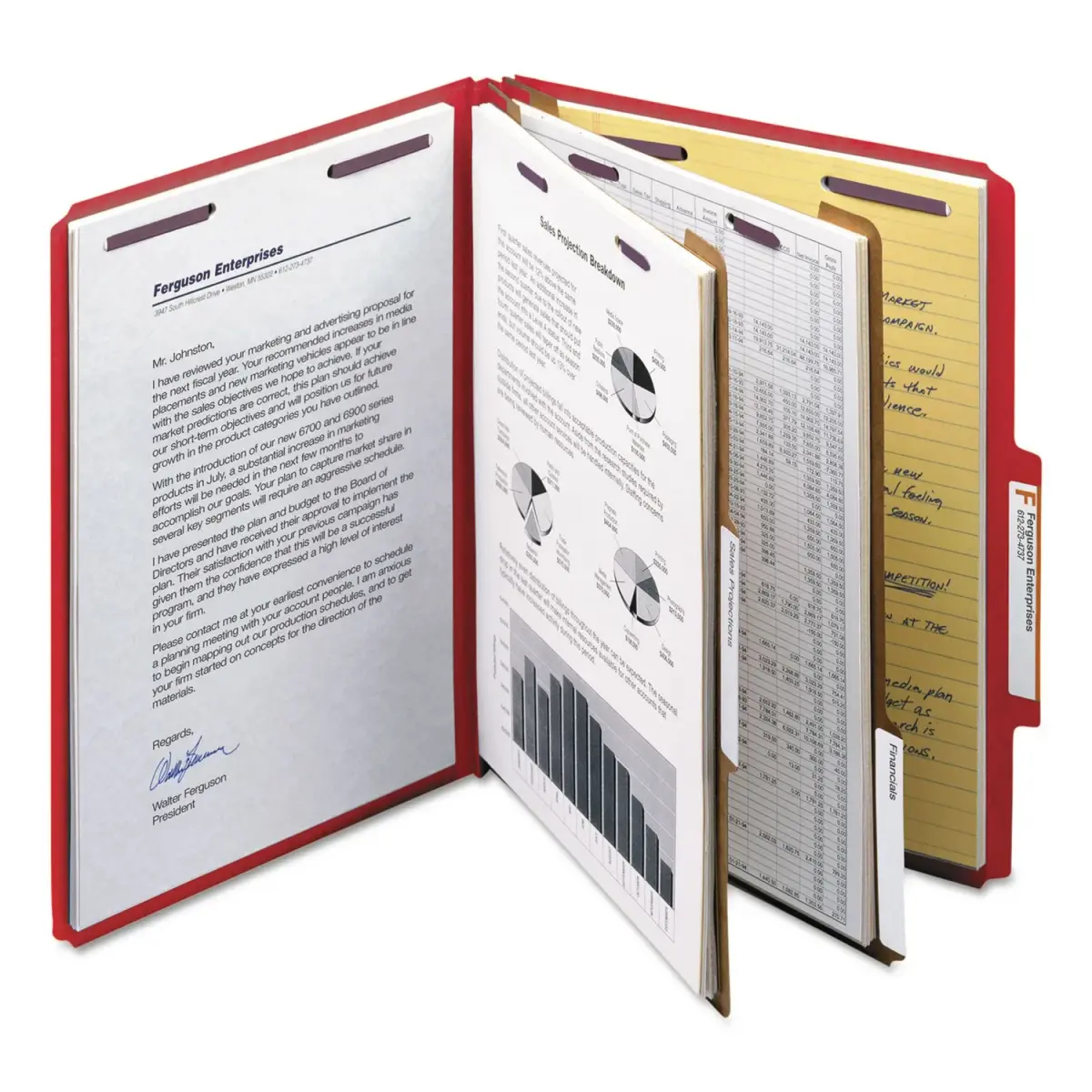 Smead Pressboard Classification File Folder with SafeSHIELD Fasteners, 2 Dividers, 2" Expansion, Letter Size, Bright Red, 10 per Box | Heavy Duty Project Files - view 3