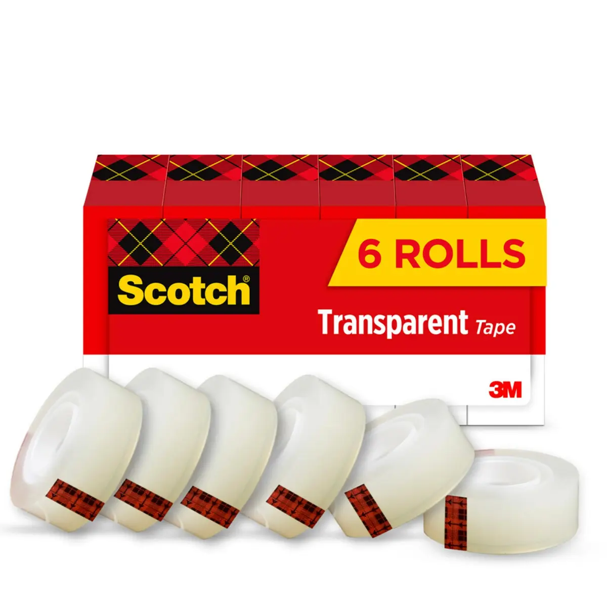 Scotch Transparent Tape 3/4 in x 1000 in Rolls | 6 Boxes, Clear Adhesive Tape for Office and Home Use - main product image