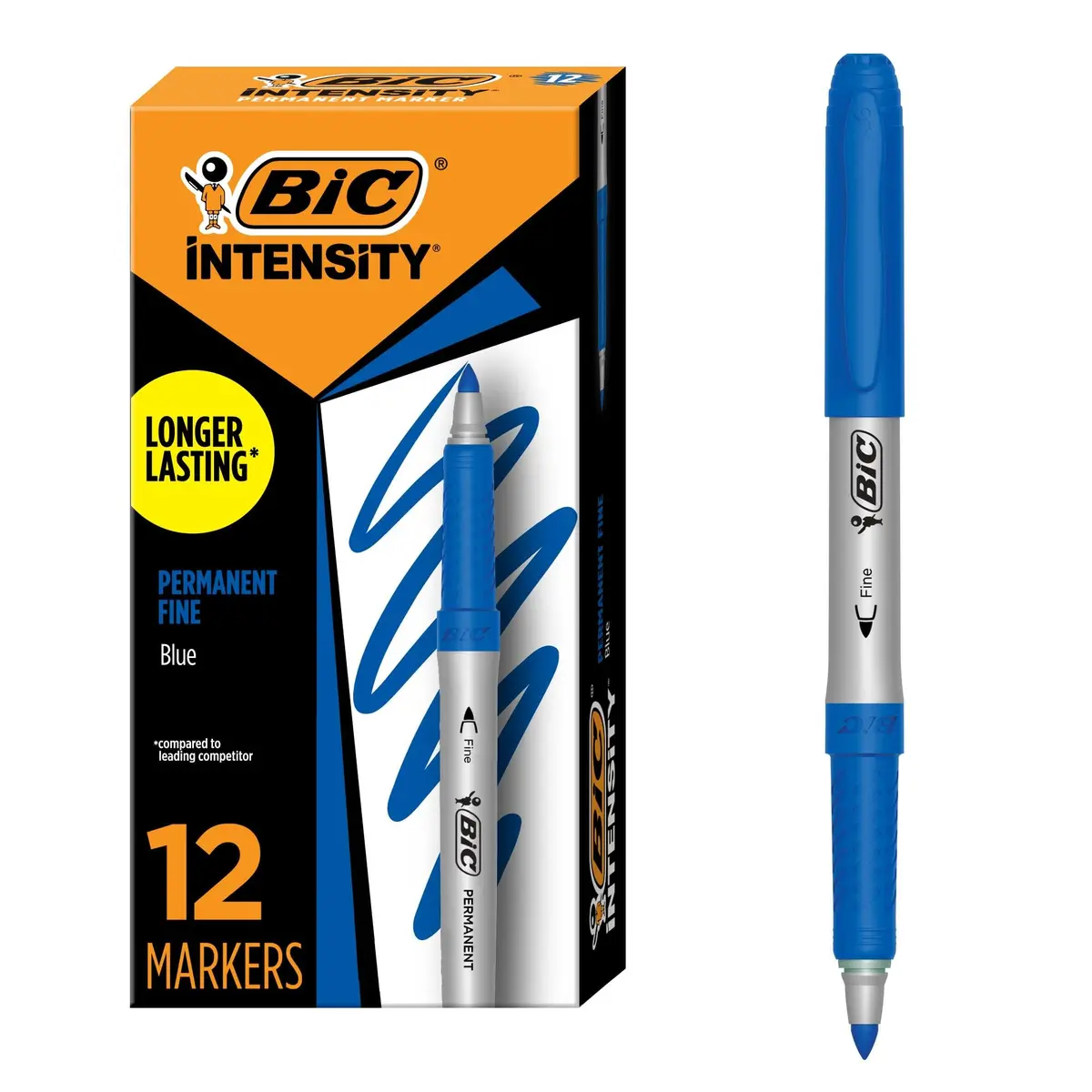 BIC Intensity Fine Blue Permanent Markers 12 Pack | Precise, Quick-Drying, Acid-Free - main product image