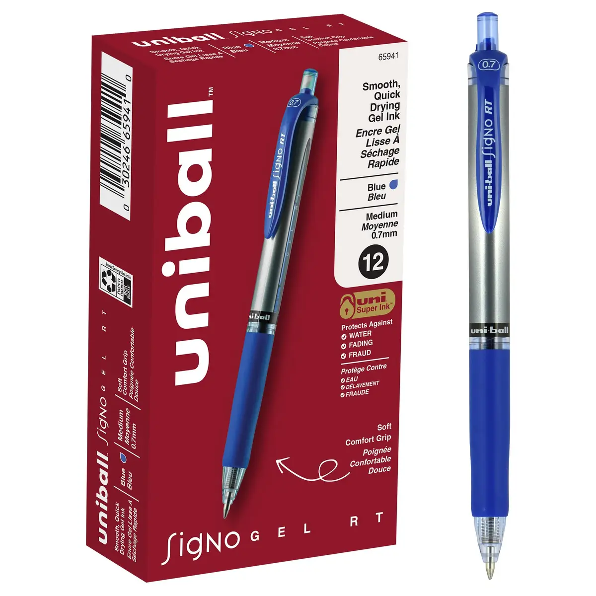 Uni-Ball Signo RT Gel Pens 12 Pack | Medium 0.7mm, Blue, Smooth Ink - main product image
