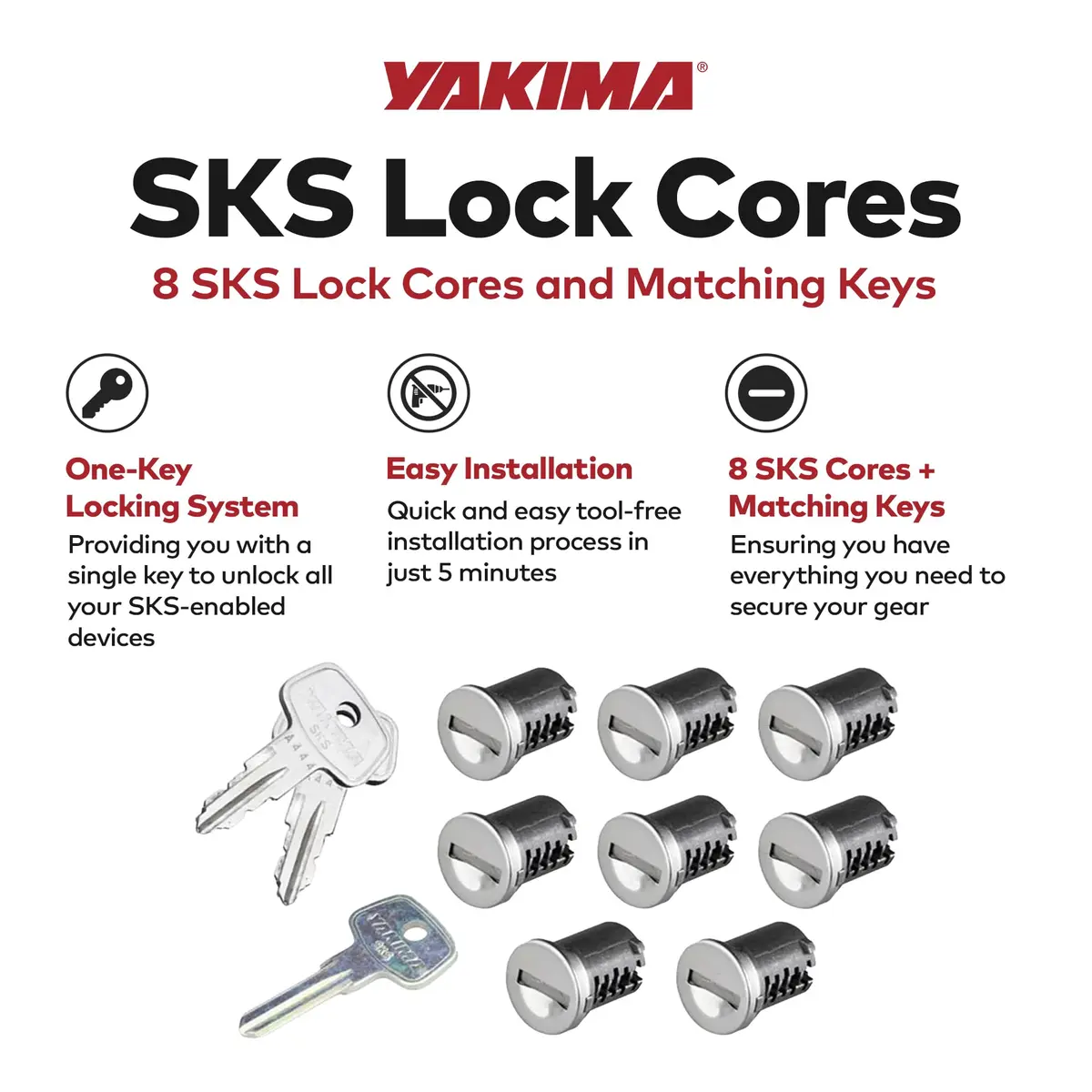 Yakima Pack of 8 Steel SKS Lock Cores with Keys | Secure Your Gear on Indian Roads - view 2