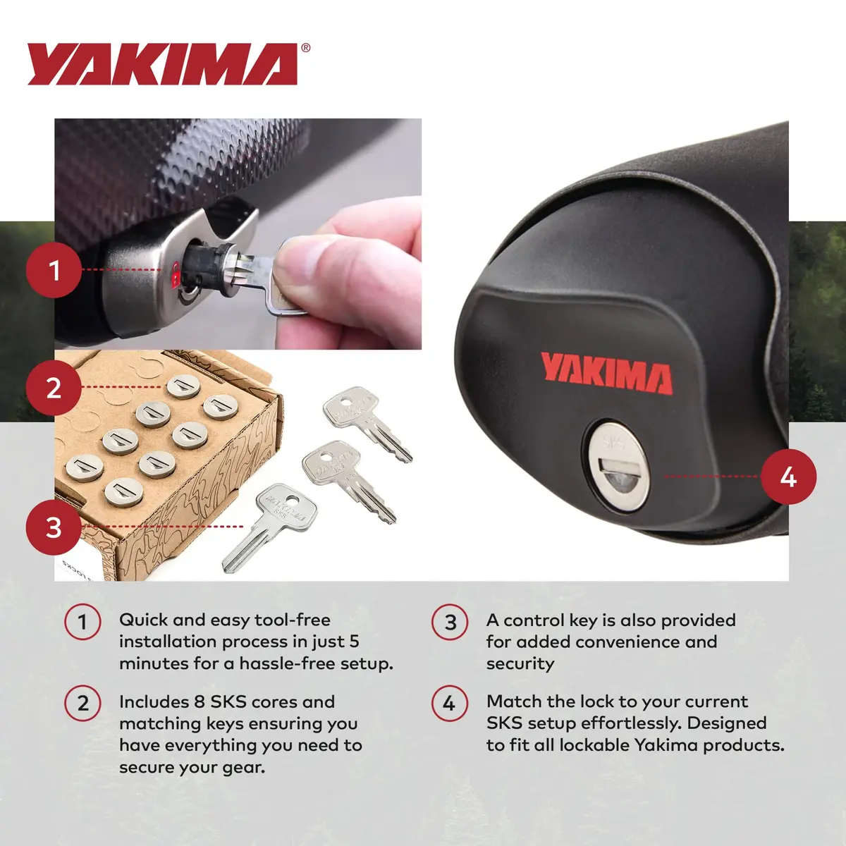 Yakima Pack of 8 Steel SKS Lock Cores with Keys | Secure Your Gear on Indian Roads - view 4