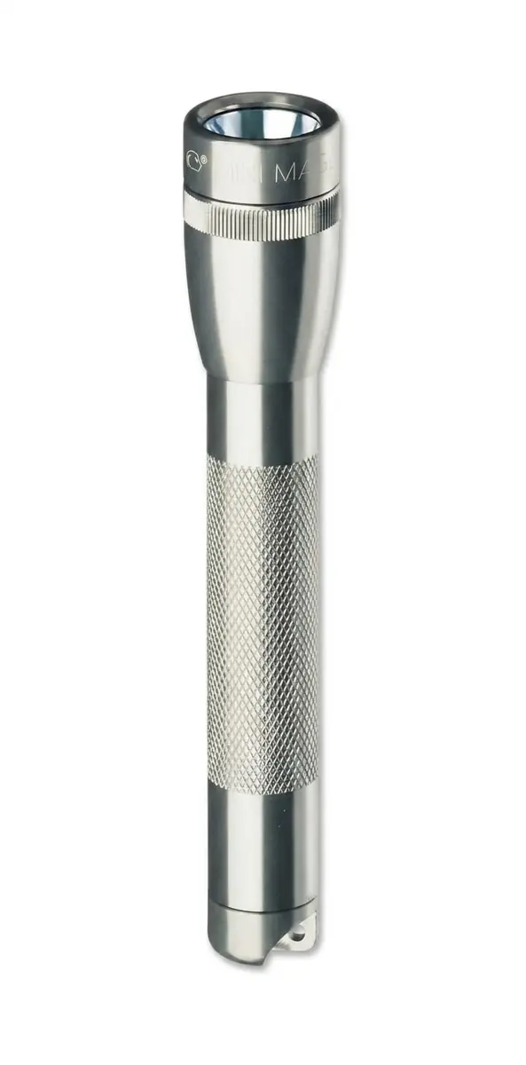 MagLite Mini Incandescent Flashlight 14 Lumens 5.75" | Compact, Water-Resistant, Twist On/Off, 2-Cell AA Battery-Powered with Holster – Gray - main product image
