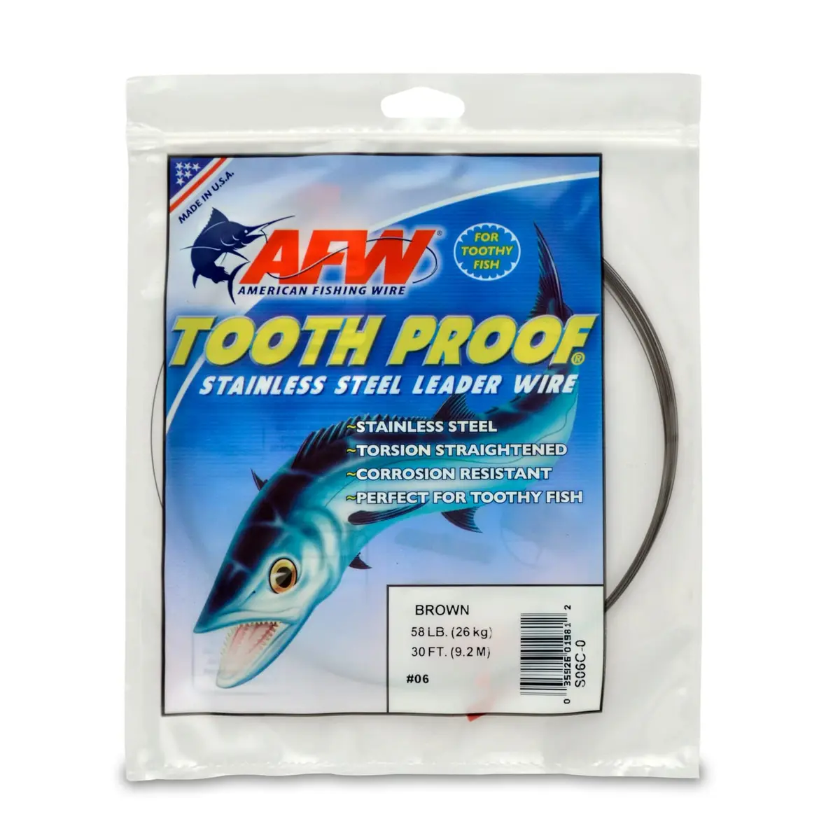 AFW Tooth Proof Fishing Wire #6 58Lb 30Ft Camo | Stainless Steel Leader for Toothy Fish - main product image