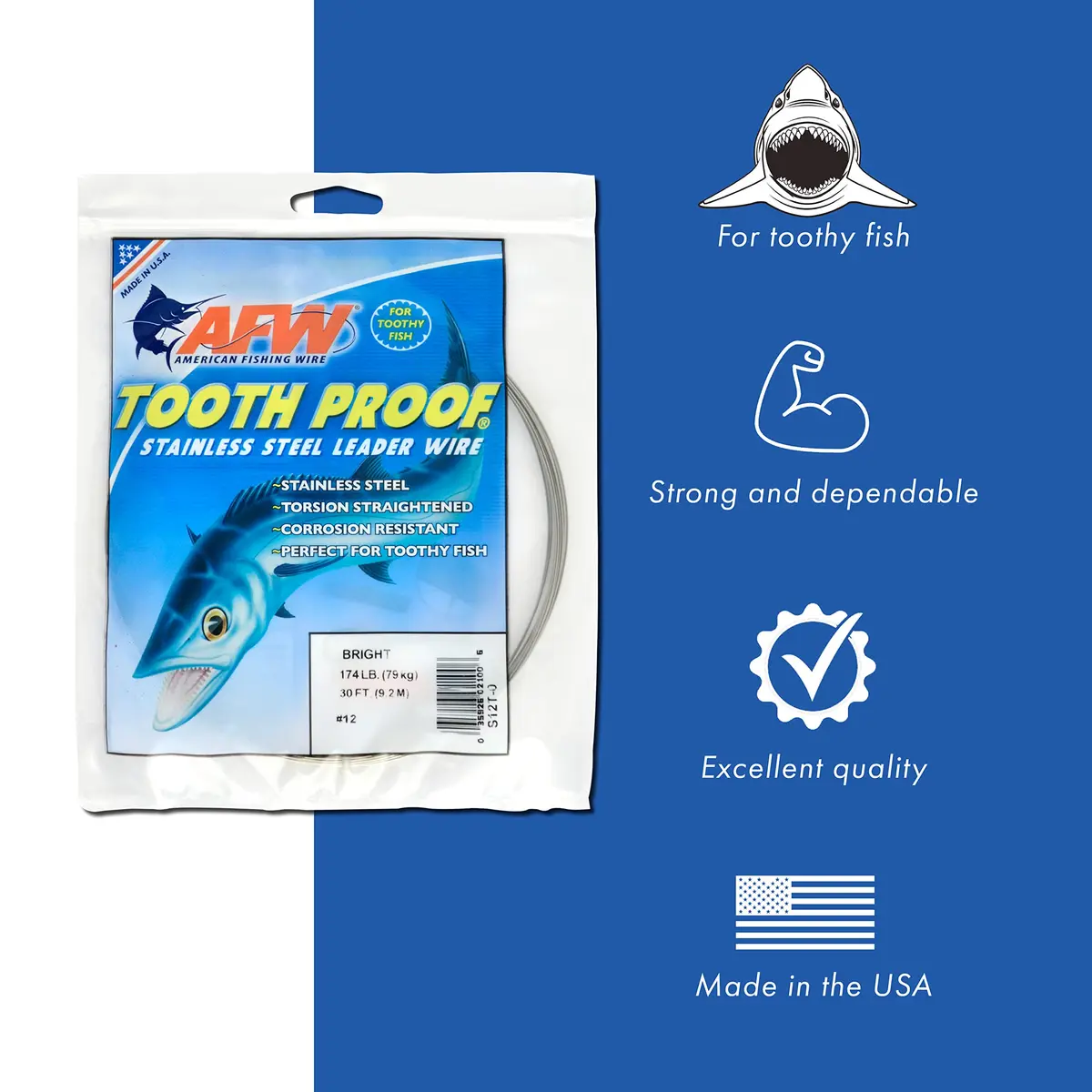 AFW Tooth Proof Fishing Wire Single Strand Leader, #11, 140Lb, 137FT - Camo | Rust-Resistant Stainless Steel for Toothy Fish - view 2