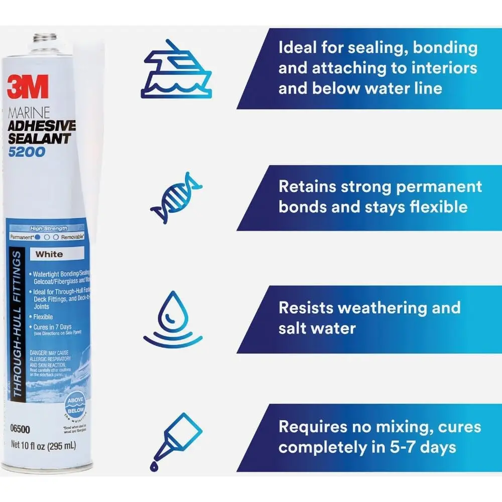 3M Marine Adhesive Sealant 5200 White 3 oz Tube | Waterproof, Flexible Bonding for Watercraft - view 2