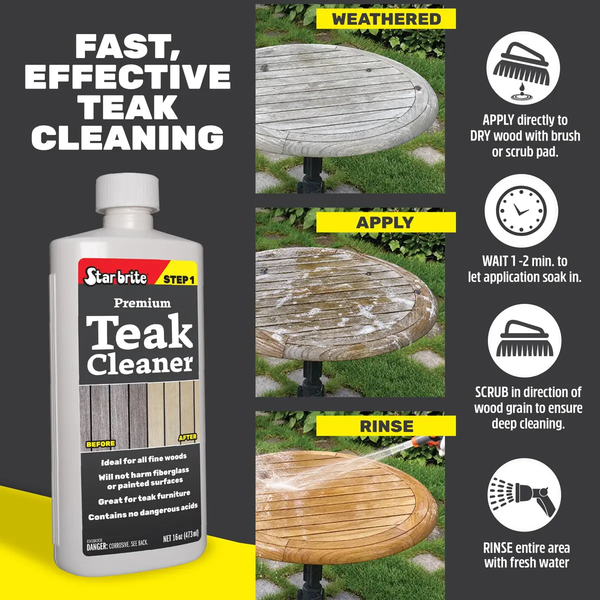 STAR BRITE Premium Outdoor Teak Cleaner 16 Fl Oz | Restores Weathered Gray Teak Without Sanding - view 4