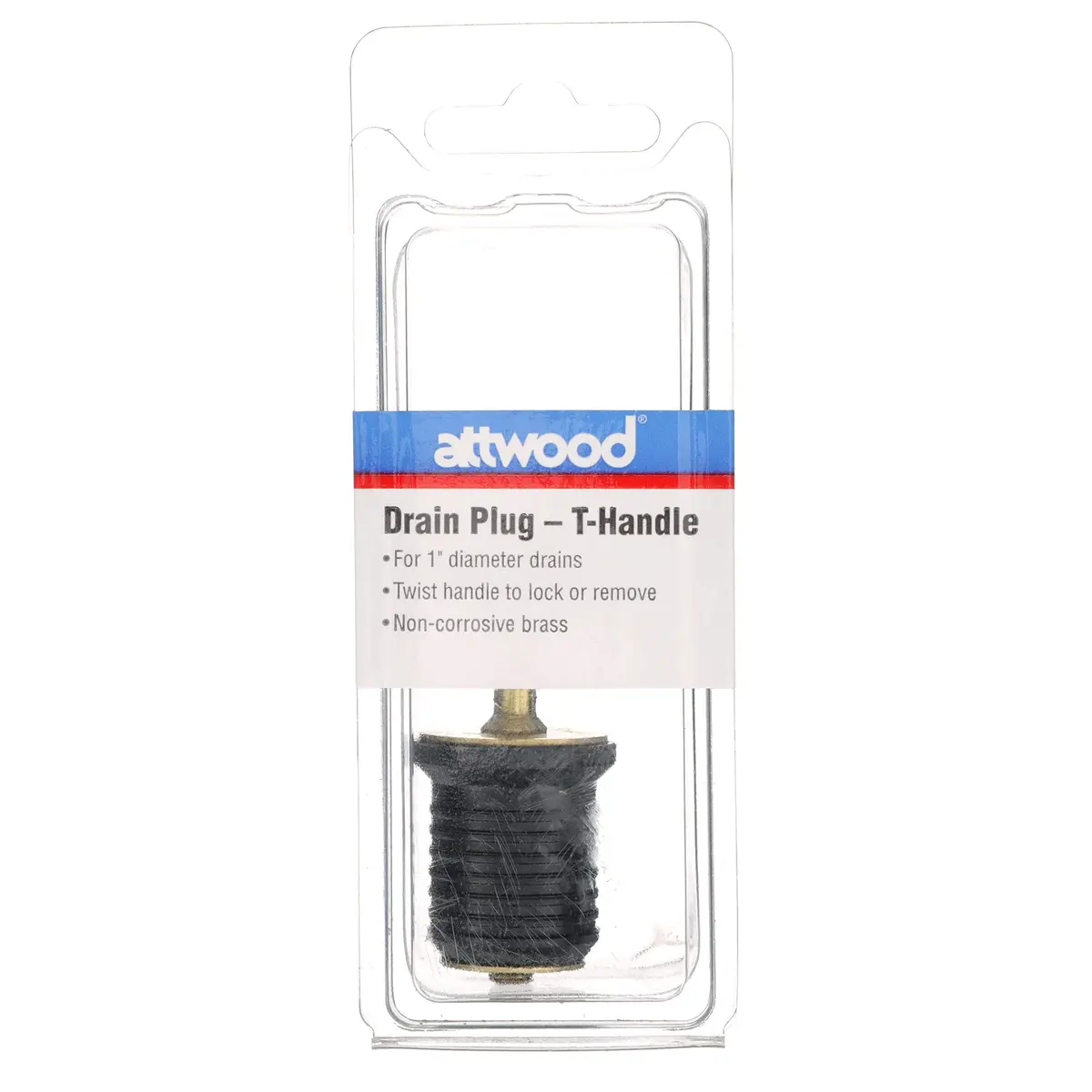 attwood T-Handle Drain Plug for 1-Inch Drains | Brass Locking Handle, Rubber Seal - view 6