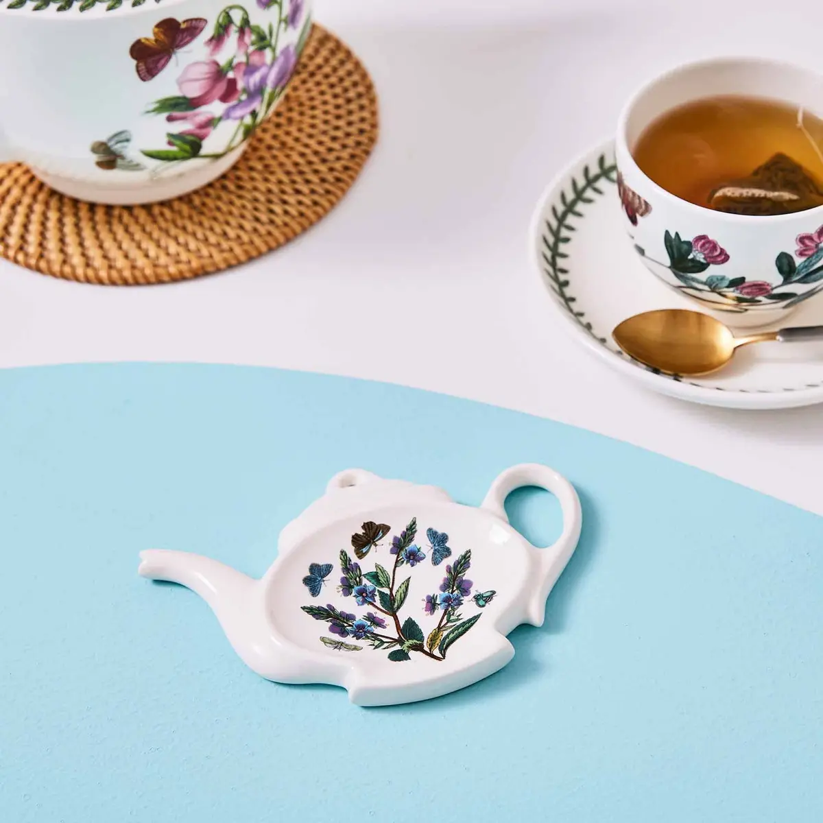 Portmeirion Botanic Garden 5.5" Spoon Rest - Teapot-Shaped Earthenware with Floral Motifs - Dishwasher Safe, Non-Toxic, Made in England - view 2