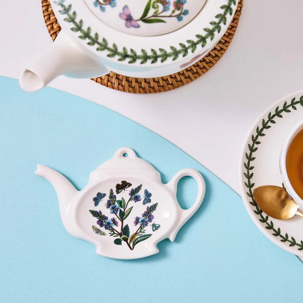 Portmeirion Botanic Garden 5.5" Spoon Rest - Teapot-Shaped Earthenware with Floral Motifs - Dishwasher Safe, Non-Toxic, Made in England - view 3