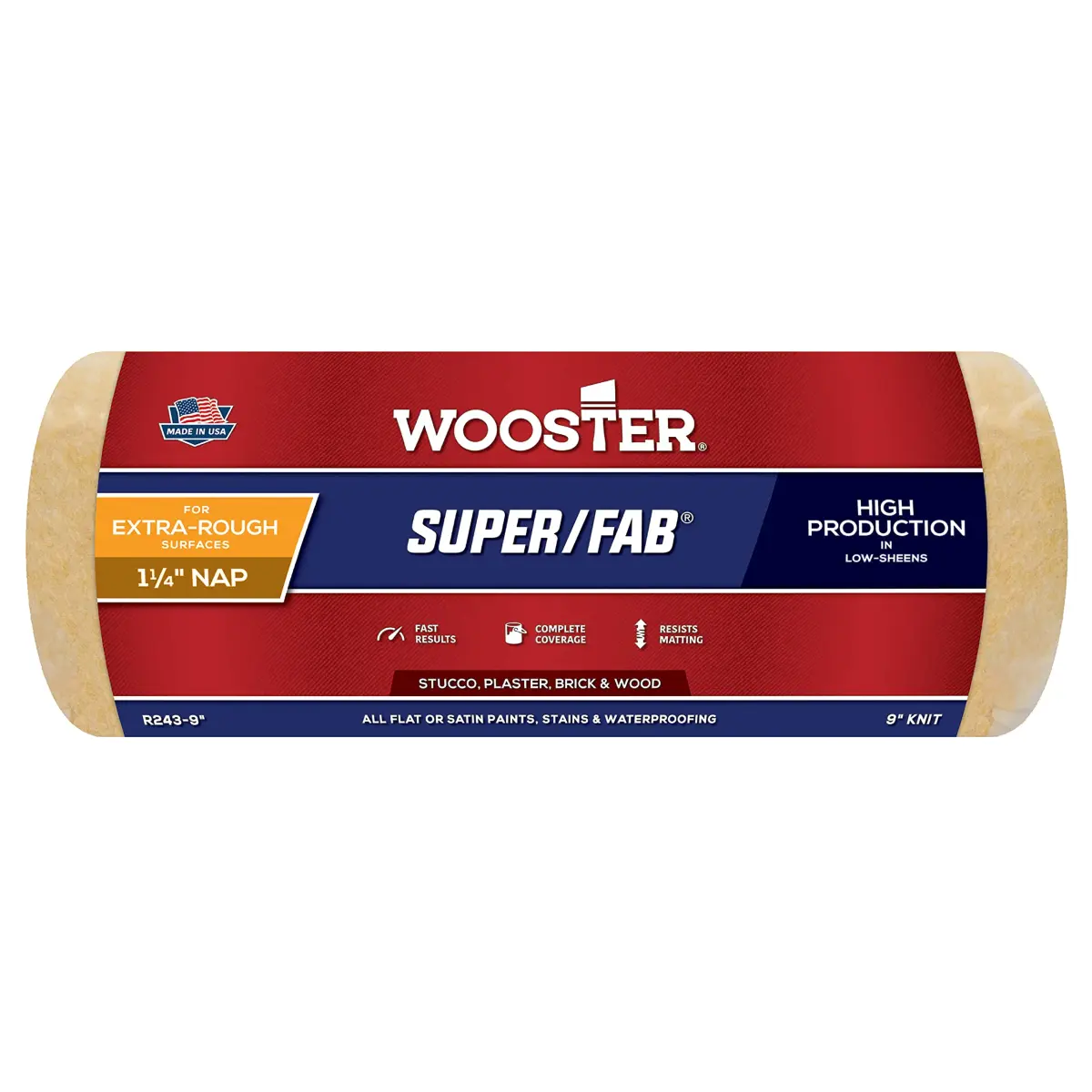 Wooster Super/Fab Roller Cover 1-1/4-Inch Nap, 9-Inch (23cm) | Professional Quality for Flat & Satin Paints - main product image