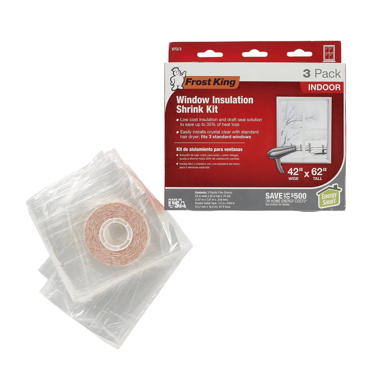 Frost King V73/3H Shrink Window Kit 42 x 62 in | Indoor Weatherproofing Solution - view 4