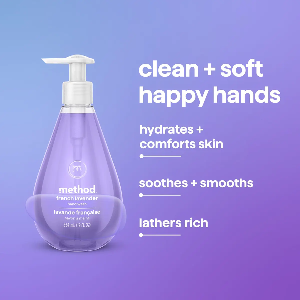 Method Gel Hand Wash French Lavender 355ml (12 fl Oz) | Cleans Hands Softly - view 4