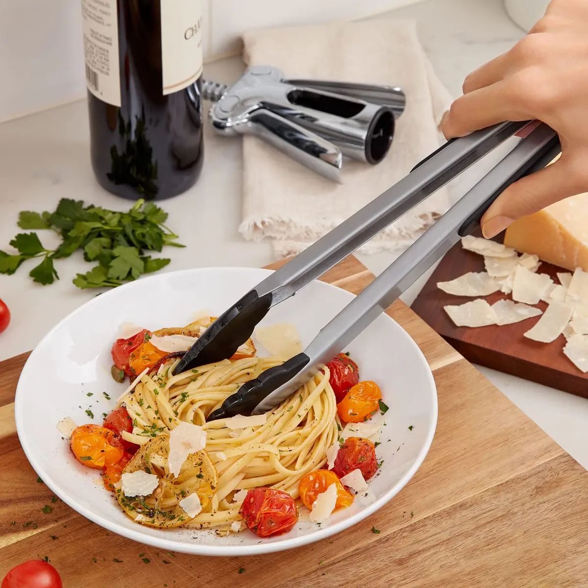 OXO Good Grips 12-Inch Tongs With Nylon Heads & Stainless Steel Body | Locks Closed For Compact Storage - view 2