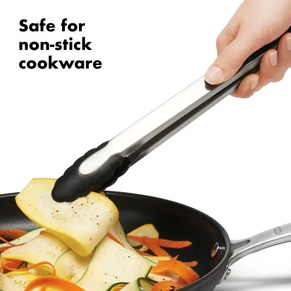OXO Good Grips 12-Inch Tongs With Nylon Heads & Stainless Steel Body | Locks Closed For Compact Storage - view 3