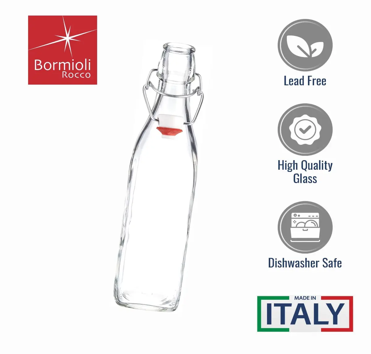 Bormioli Rocco Square Swing Bottle 33.75 Ounce | Leak Proof Glass Bottle for Oils & Vinegars - view 6