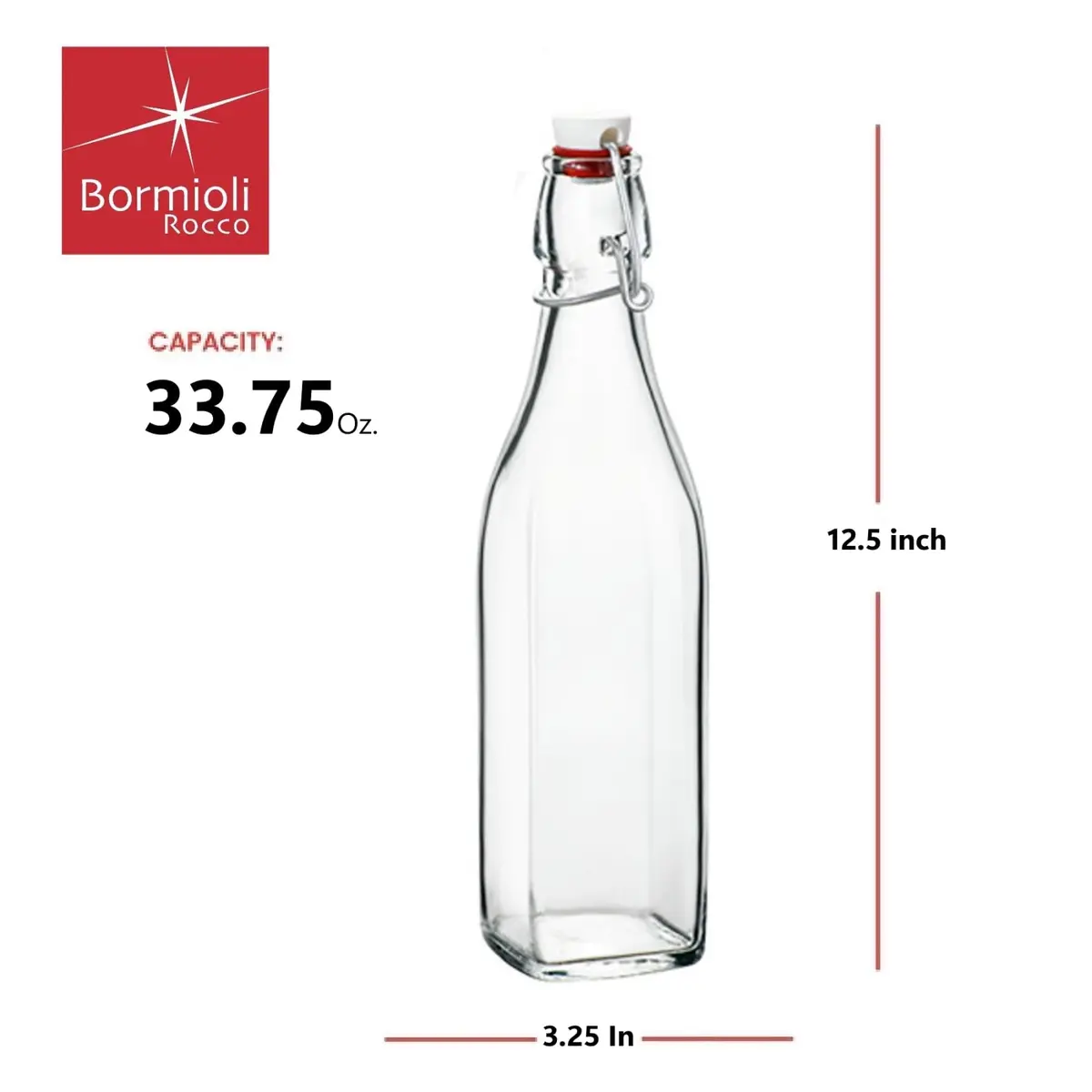 Bormioli Rocco Square Swing Bottle 33.75 Ounce | Leak Proof Glass Bottle for Oils & Vinegars - view 2
