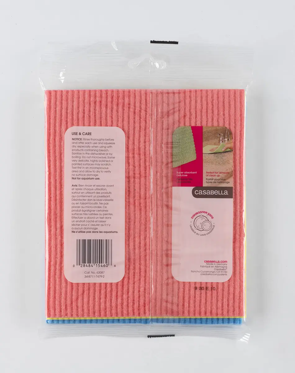 Casabella Cellulose Sponge Cloths Set of 3 | All-Purpose Reusable Cleaning Wipes, 8 x 7-Inch - view 4