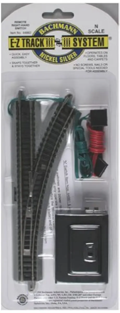 Bachmann Trains E-Z Track Remote Turnout - Right N Scale | Nickel Silver Rail with Grey Roadbed (1-Pack) - main product image