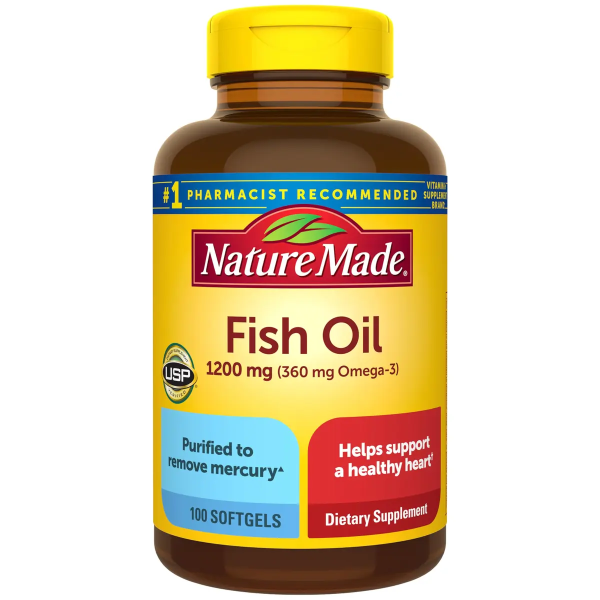 Nature Made Fish Oil Omega 3 Supplements 1200mg Softgels 100 Count | Heart Health Support - main product image