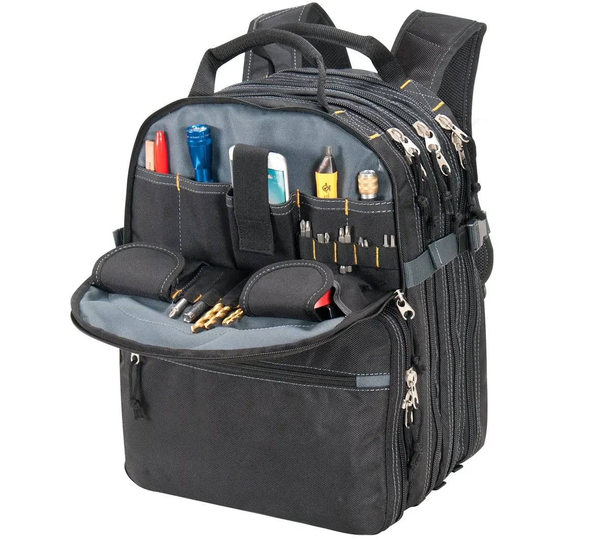 Custom Leathercraft 75-Pocket Tool Backpack | Heavy Duty, Ballistic Polyester, 75 Pockets, Padded Shoulder Straps - view 3
