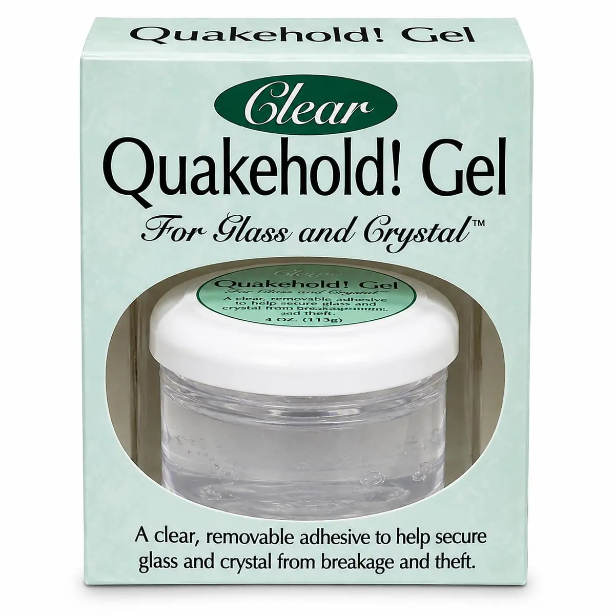 Quakehold! Clear Gel for Glass & Crystal 4oz | Reusable, Discreet Earthquake Protection - main product image