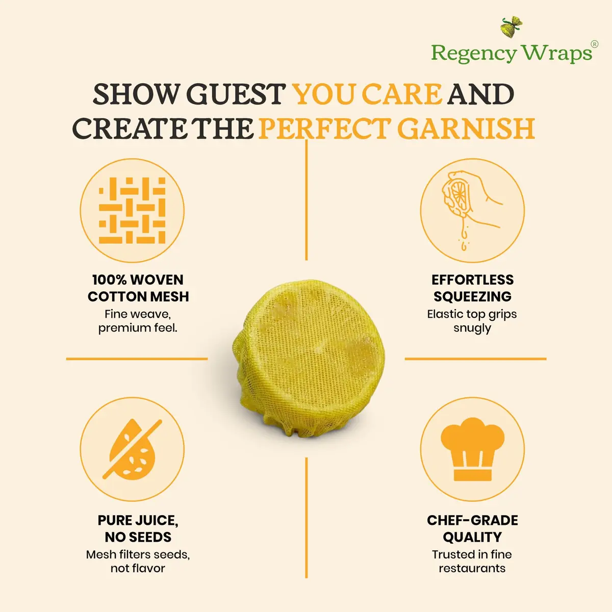 Regency Wraps Lemon Wedge Cotton Wraps | Seed-Free, Elastic Top, 12 Pack - view 6
