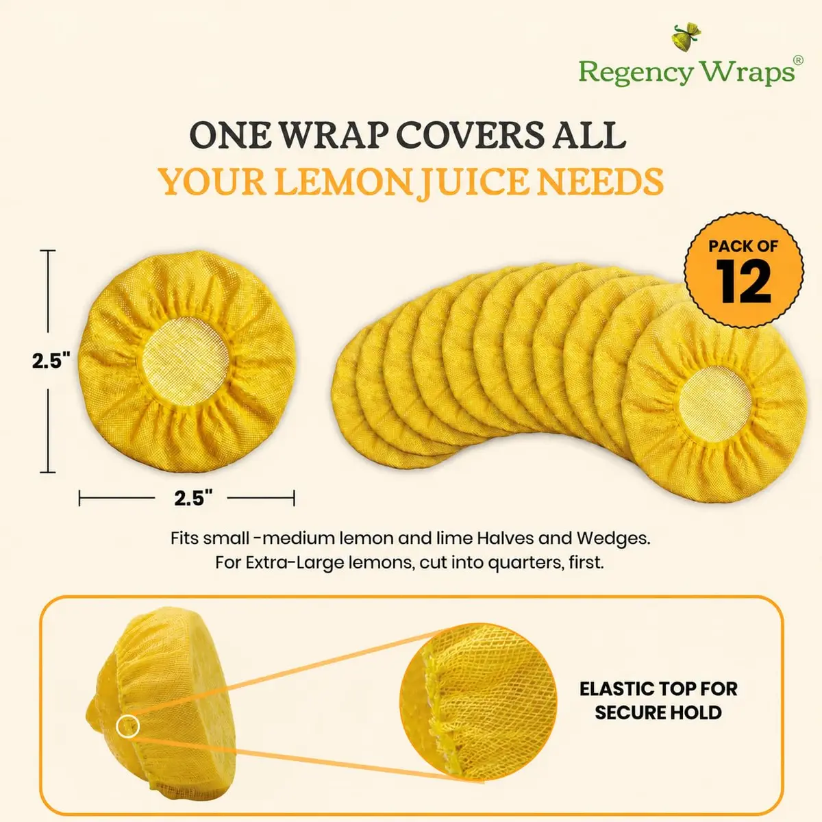 Regency Wraps Lemon Wedge Cotton Wraps | Seed-Free, Elastic Top, 12 Pack - view 4