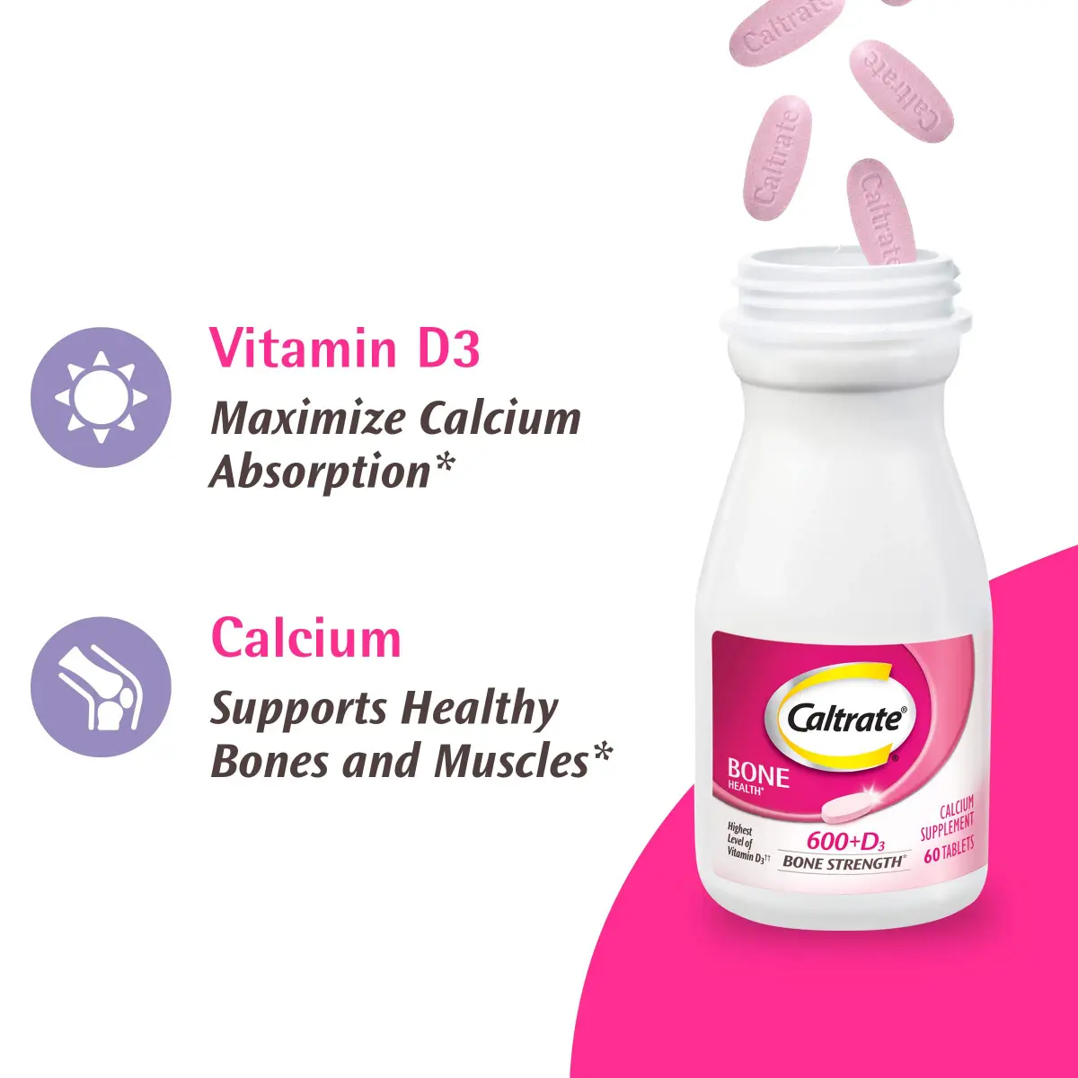 Caltrate 600 Plus D3 Calcium and Vitamin D Supplement Tablets 120 Count | Supports Bone Health - view 5