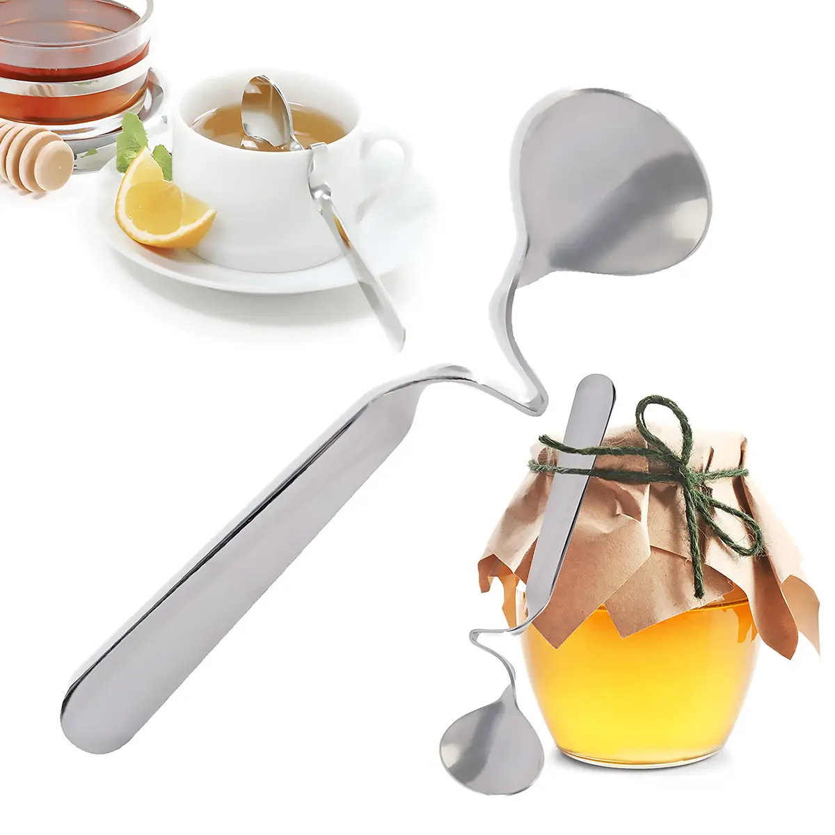 Norpro Silver Stainless Steel Honey/Jam Spoon 14cm (5.5 inch) | Hooks onto Jar Rim - view 6
