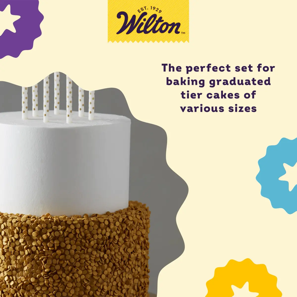 Wilton Aluminum Round Cake Pan Set, 4-Piece (8, 10, 12, 14 inch) | Even Heat Distribution for Multi-Tiered Cakes - view 5