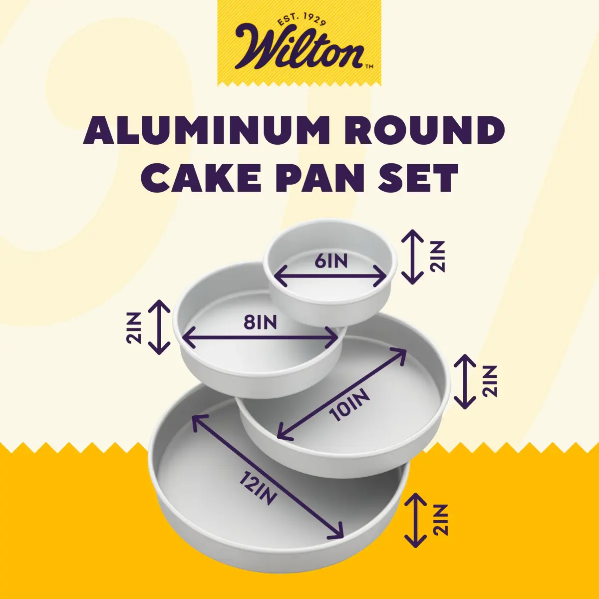 Wilton Aluminum Round Cake Pan Set, 4-Piece (8, 10, 12, 14 inch) | Even Heat Distribution for Multi-Tiered Cakes - view 2