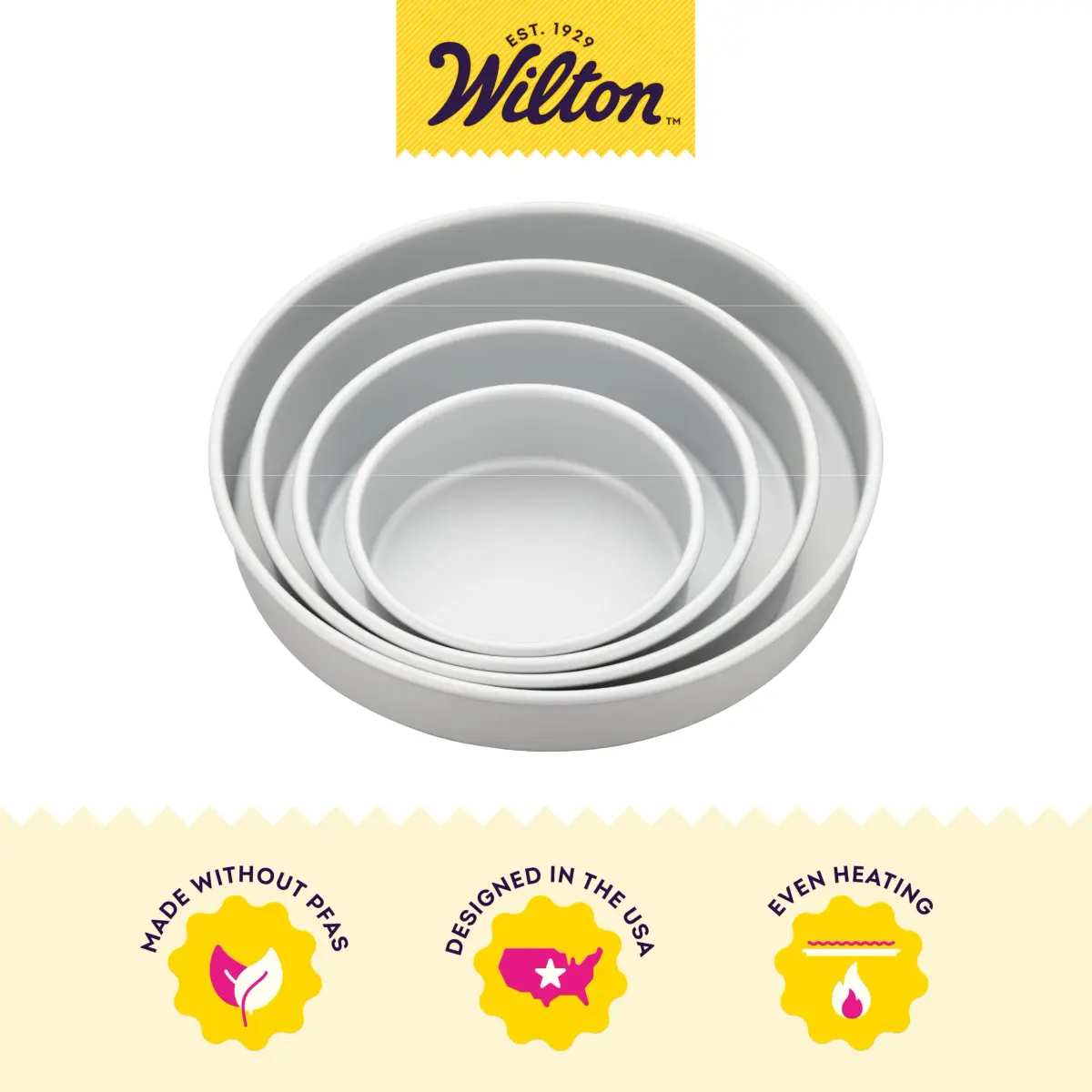 Wilton Aluminum Round Cake Pan Set, 4-Piece (8, 10, 12, 14 inch) | Even Heat Distribution for Multi-Tiered Cakes - view 3