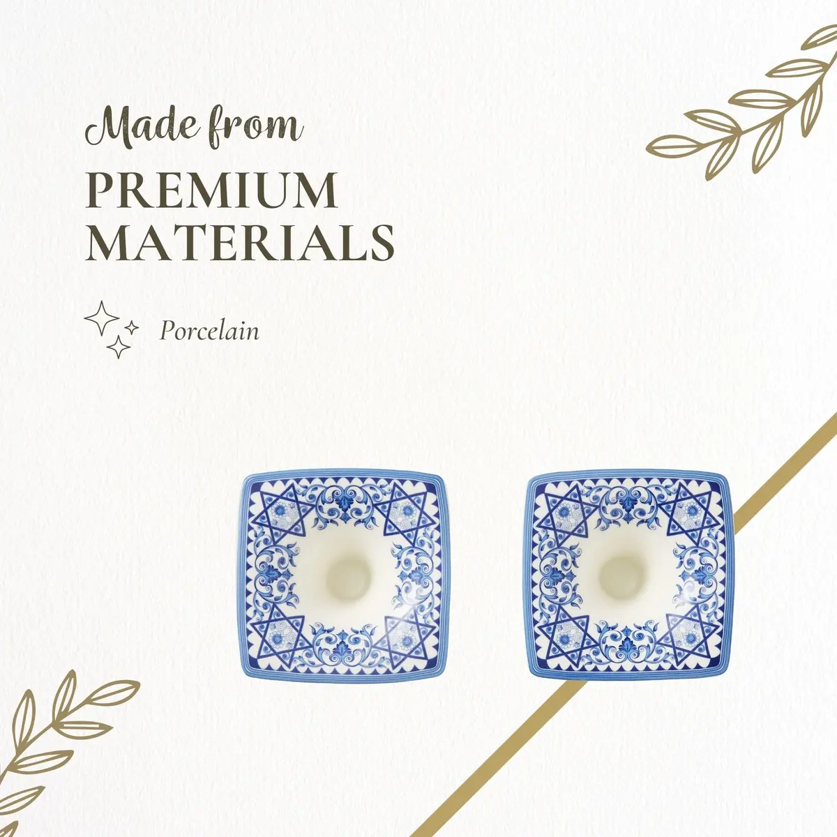 Spode Judaica Sabbath Candlesticks Set of 2 | Elegant Blue & White Ceramic Candle Holders for Shabbat & Holidays - view 4