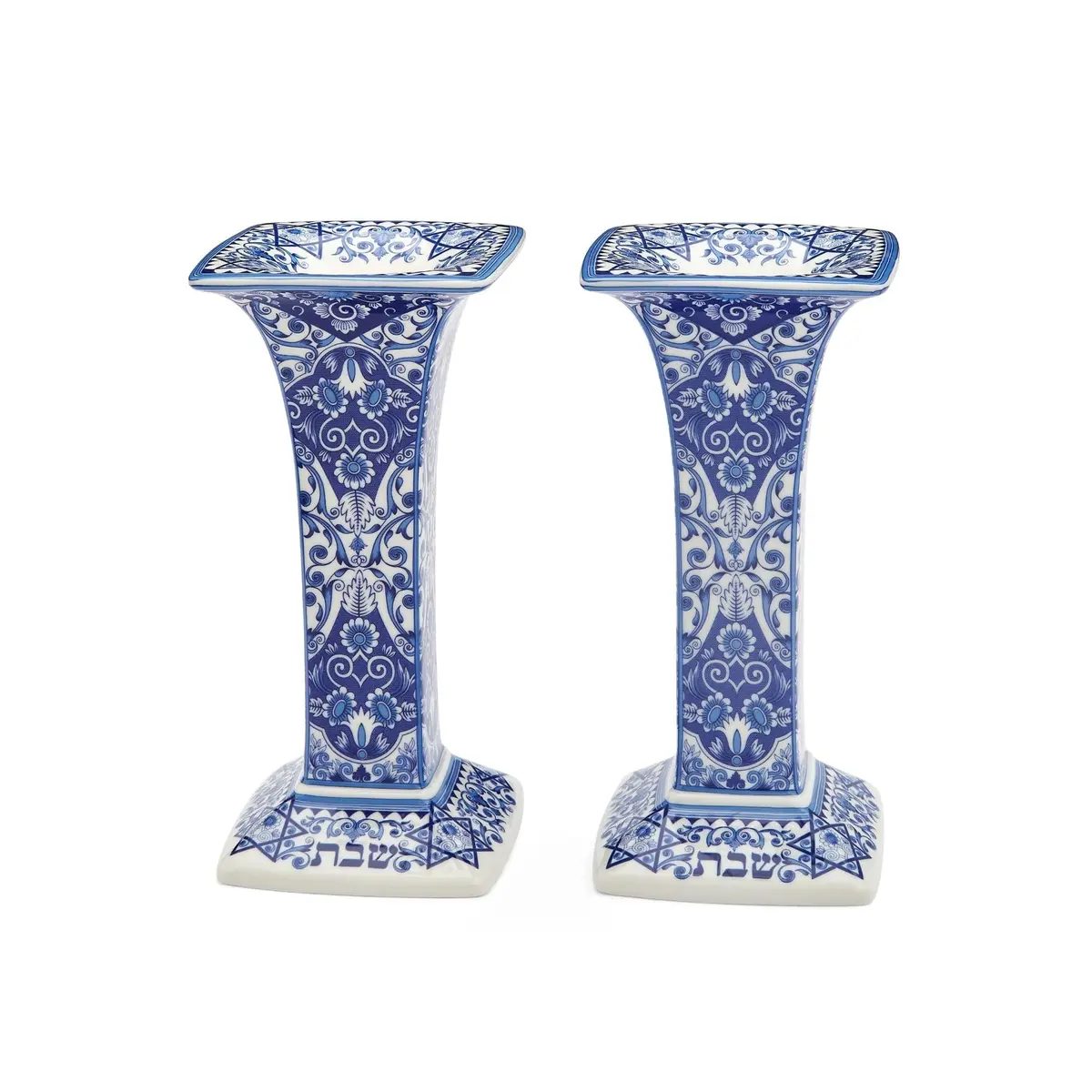 Spode Judaica Sabbath Candlesticks Set of 2 | Elegant Blue & White Ceramic Candle Holders for Shabbat & Holidays - main product image
