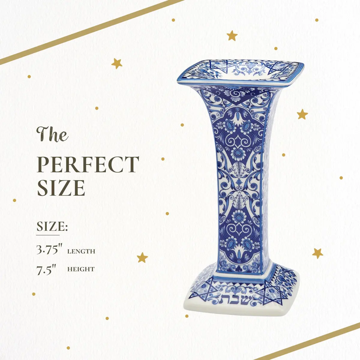 Spode Judaica Sabbath Candlesticks Set of 2 | Elegant Blue & White Ceramic Candle Holders for Shabbat & Holidays - view 7