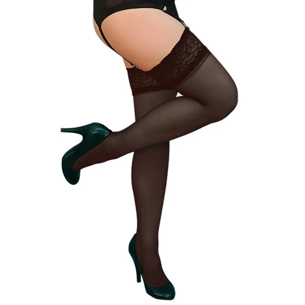 Berkshire Romantic Lace Top Thigh High Pantyhose 1363, Black | Sheer, Stay-Up, 20 Denier, Plus Size - main product image