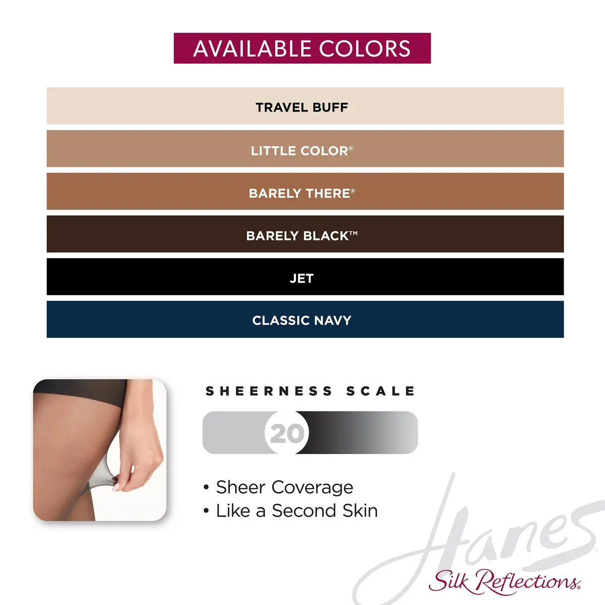 Hanes Silk Reflections Non Control Reinforced Toe Silky Sheer Pantyhose | Sheer, Reinforced Toe, Size AB - view 5