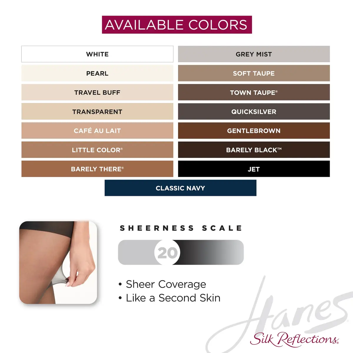 Hanes Silk Reflections Control Top Sheer Toe Pantyhose Jet AB | Sheer, Control & Sheer Toe (102 chars) - view 5