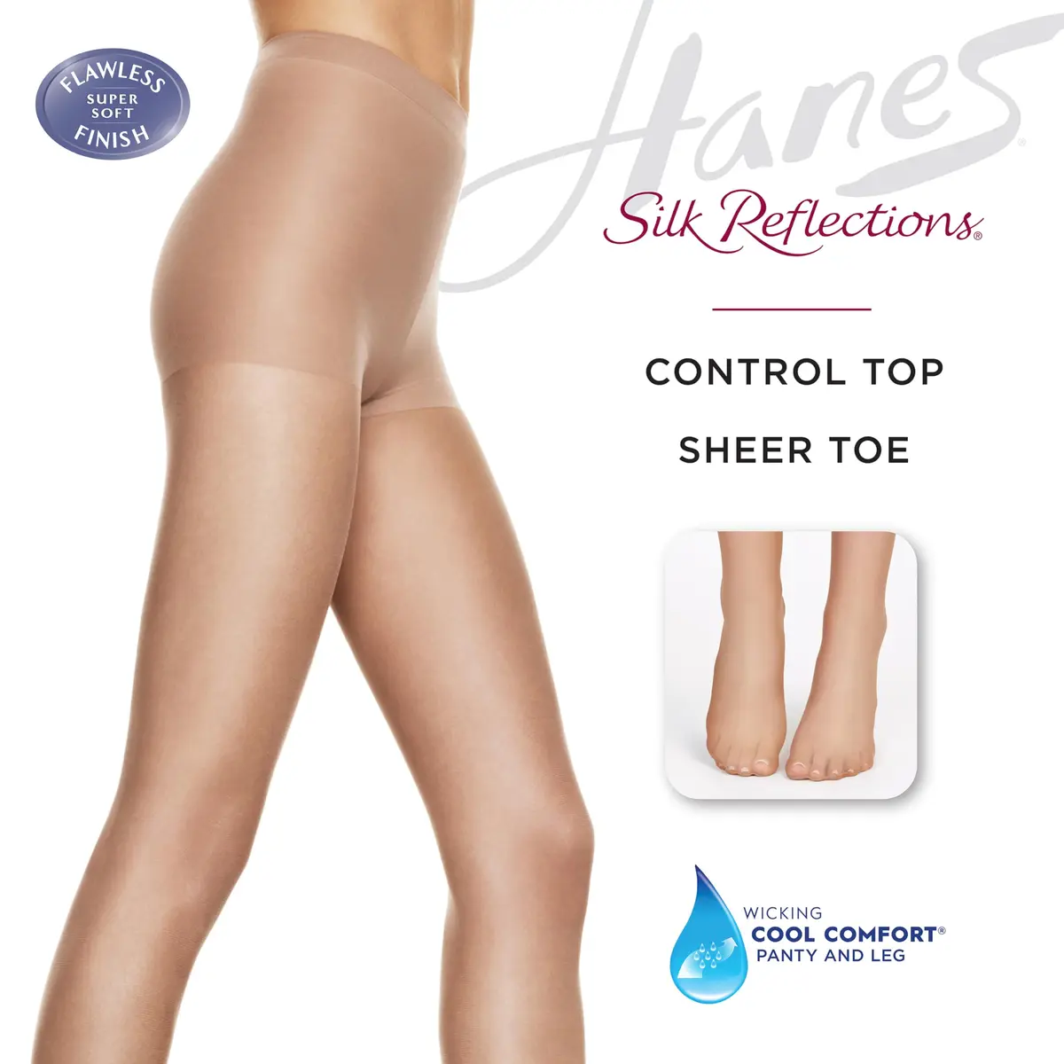 Hanes Silk Reflections Control Top Sheer Toe Pantyhose Jet AB | Sheer, Control & Sheer Toe (102 chars) - view 4