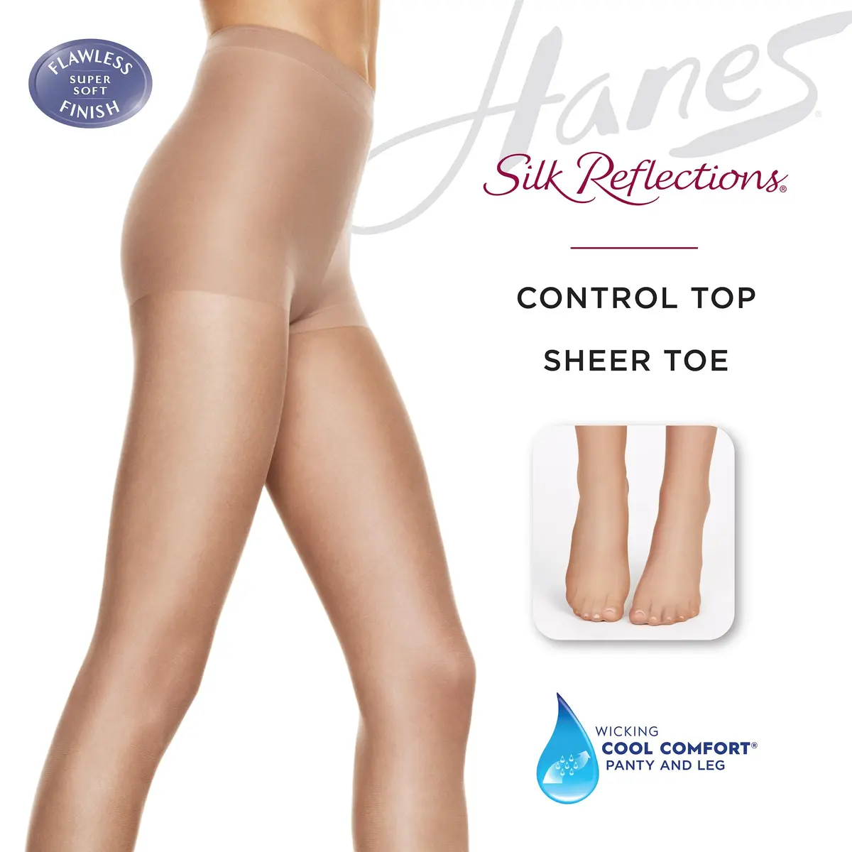 Hanes Silk Reflections Control Top Sheer Toe Pantyhose | Silky Sheer, Soft Taupe, Size C-D - view 4