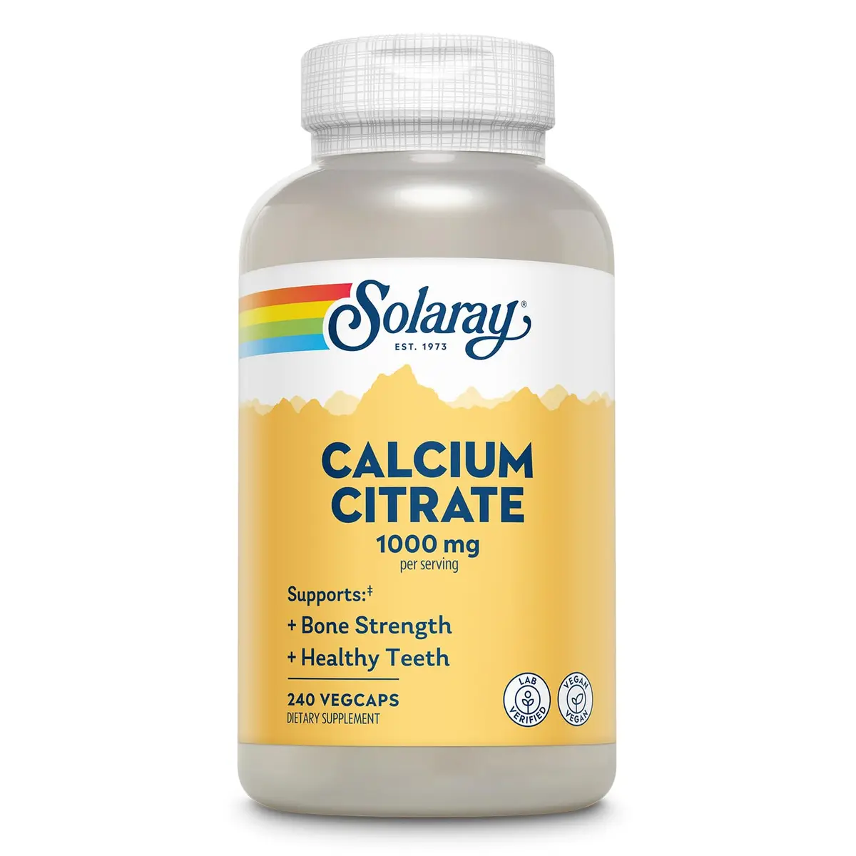 SOLARAY Calcium Citrate 1000 mg 240 Count | Bone & Teeth Support, Gentle Digestion Formula, 60 Servings, Vegan, Lab Verified - main product image