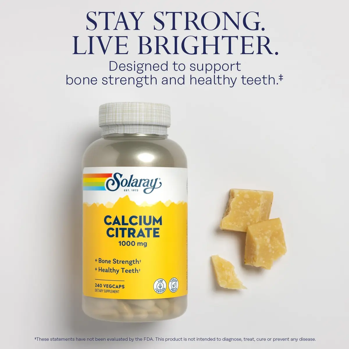 SOLARAY Calcium Citrate 1000 mg 240 Count | Bone & Teeth Support, Gentle Digestion Formula, 60 Servings, Vegan, Lab Verified - view 3