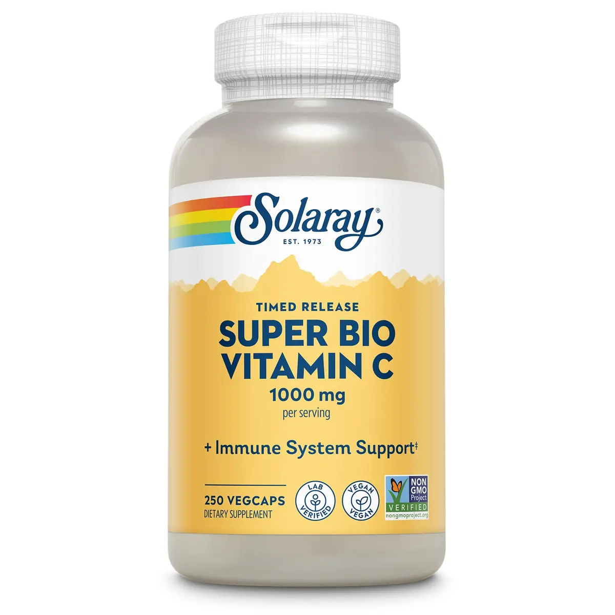 SOLARAY Super Bio Buffered Vitamin C 1000 mg Time Release | Vegan, 250 VegCaps, Supports Immunity & Heart - main product image