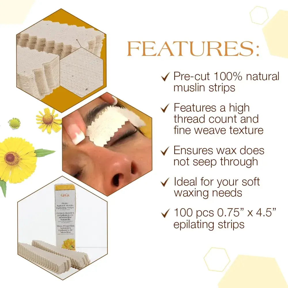 GIGI Petite Natural Muslin Waxing Strips 100 Ct (0.75 in x 4.5 in) | For All Skin Types - view 4