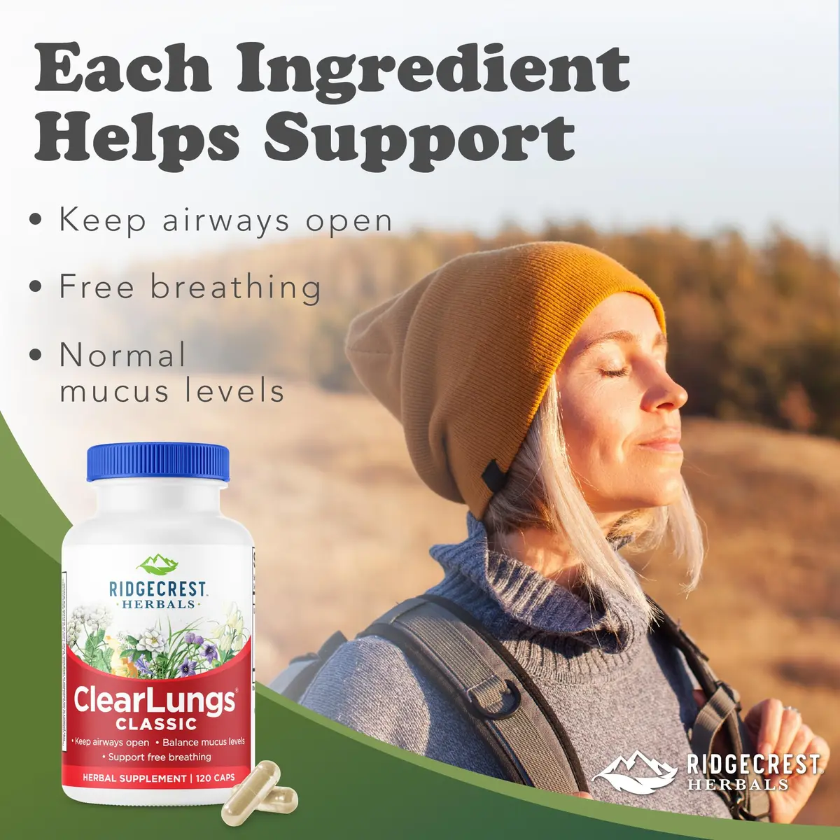 RidgeCrest Herbals ClearLungs Classic 120 Ct | Natural Lung Support for Adults - view 2