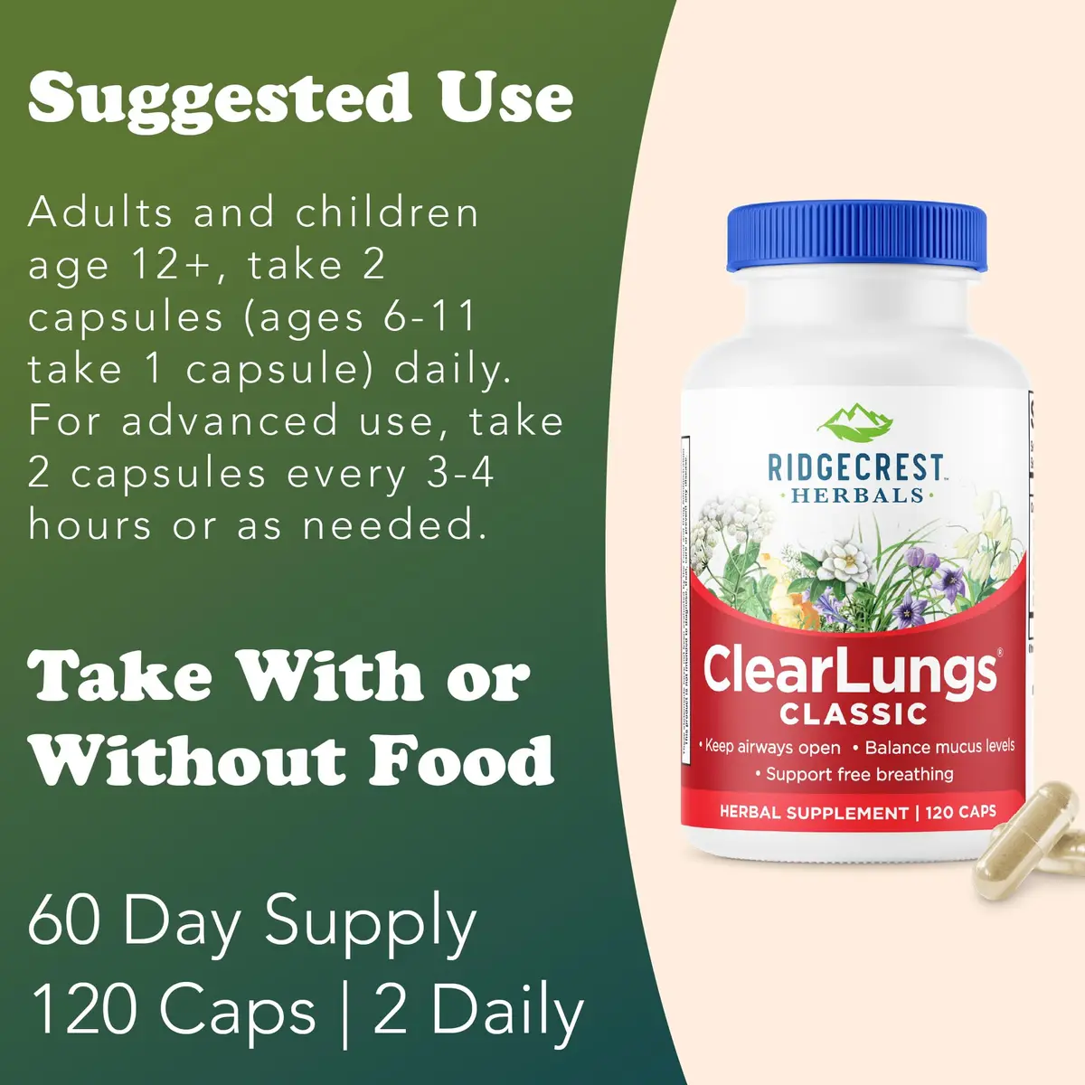 RidgeCrest Herbals ClearLungs Classic 120 Ct | Natural Lung Support for Adults - view 4